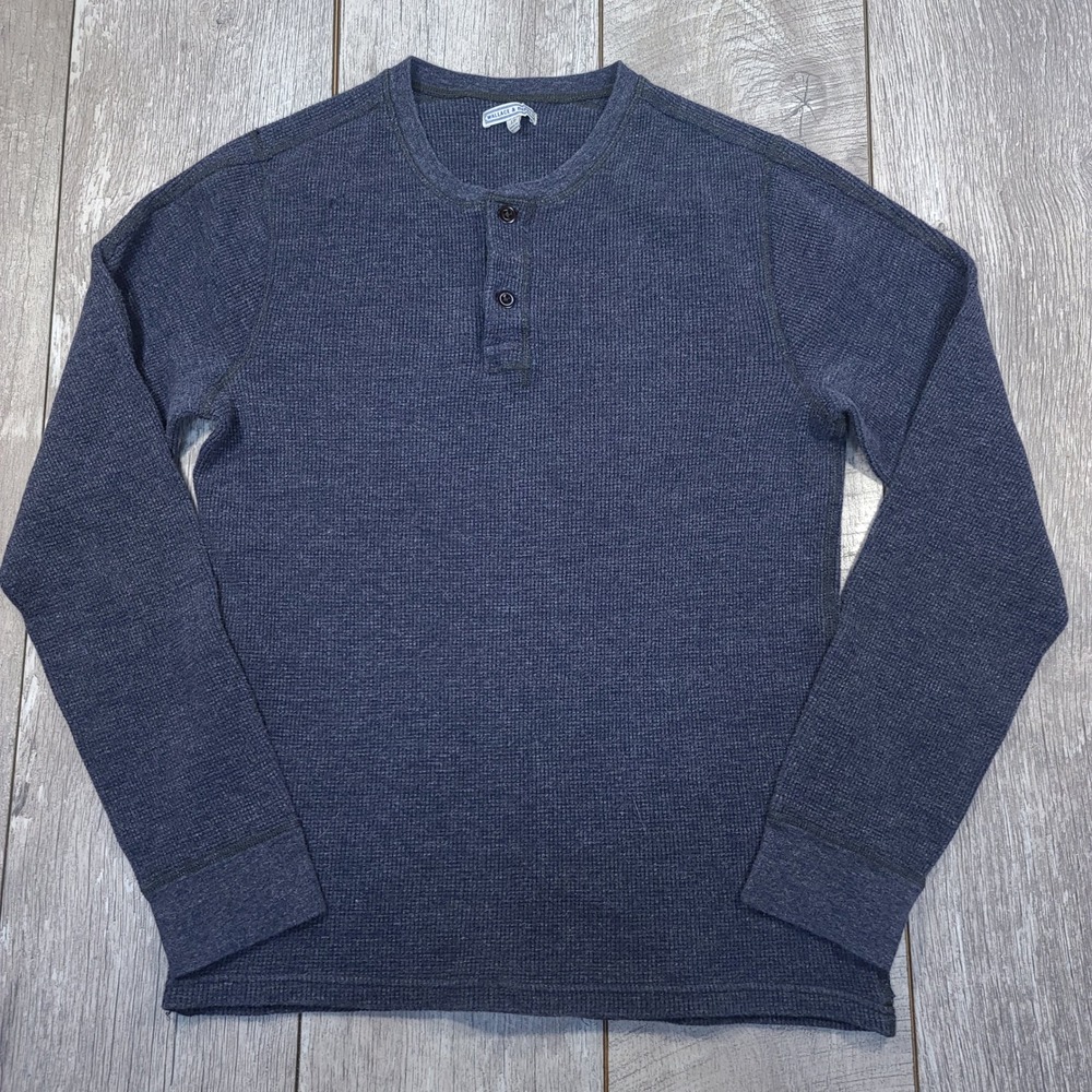 Wallace & Barnes Henley Men LT Blue Waffle Knit Thermal Long Sleeve F7053
